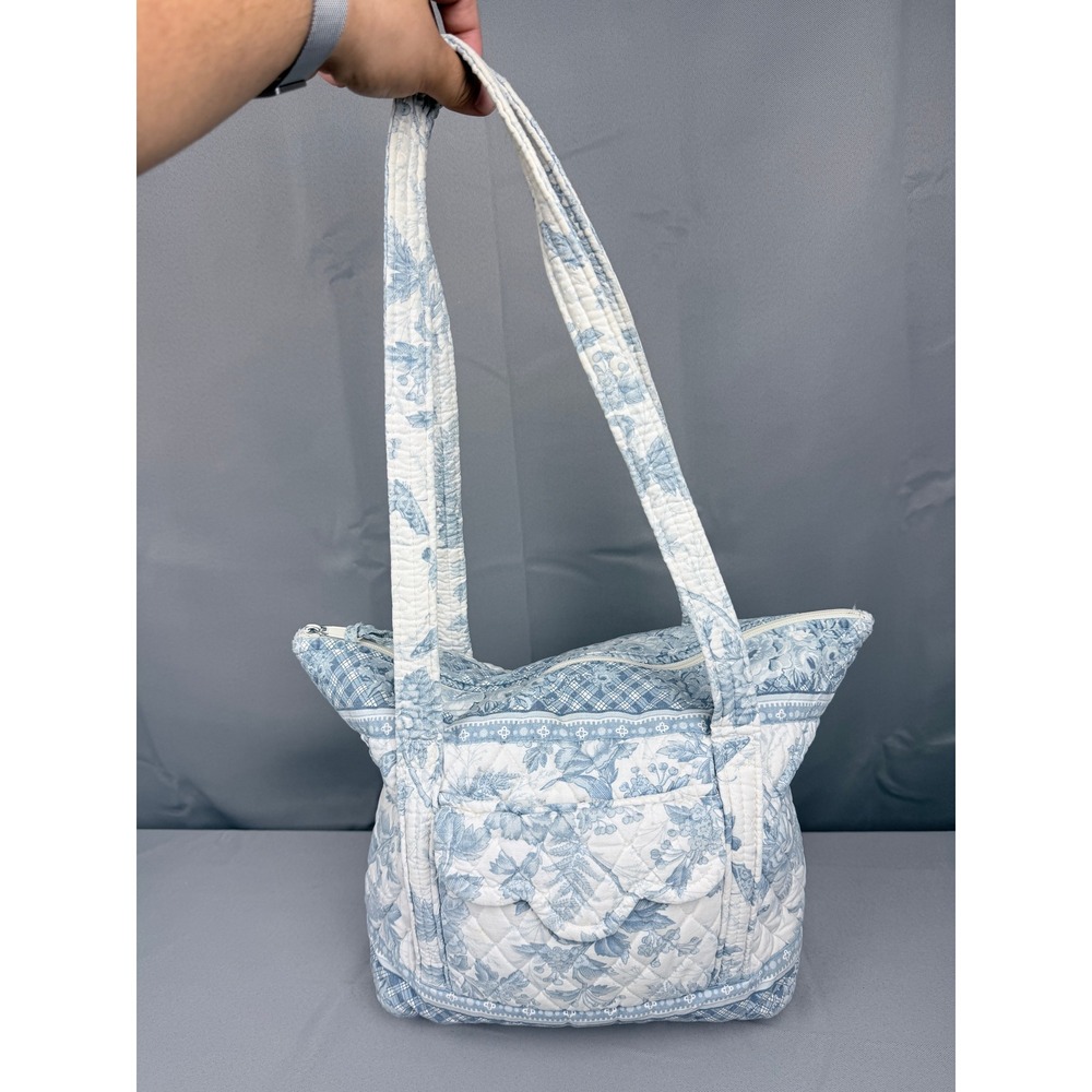 Vera Bradley Blue White Floral Toile Quilted Cotton Shoulder Bag Tote